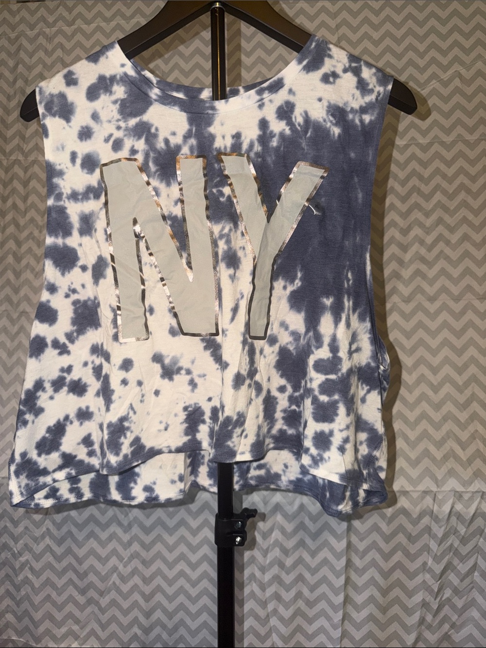 Aeropostale Blue & White Tie-Dye NY Crop Tank